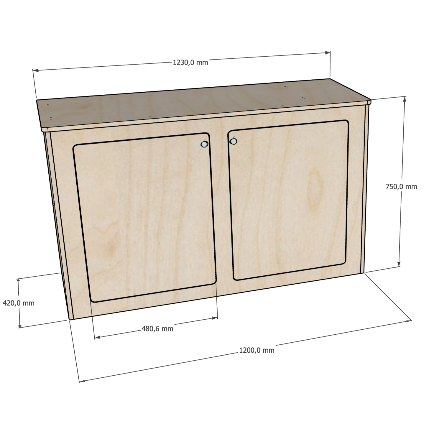Birch plywood cupboard, B/C/B/800-1400/420 VanGo Campers
