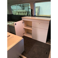 Birch plywood kitchen cupboard 930mm, laminated, fits SMEV9722R and Vitrifrigo fridge VanGo Campers