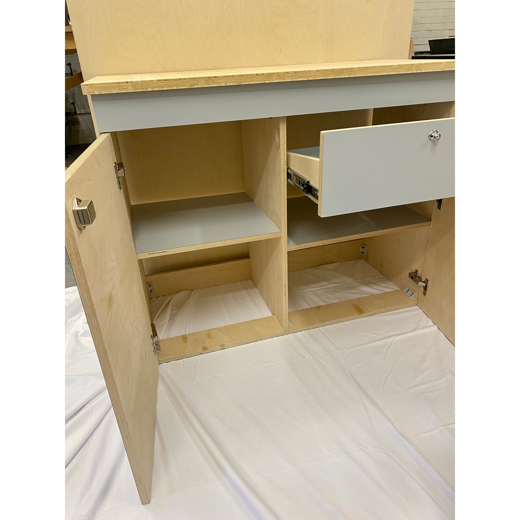 Birch plywood kitchen cupboard 930mm, laminated, fits SMEV9722R and Vitrifrigo fridge VanGo Campers